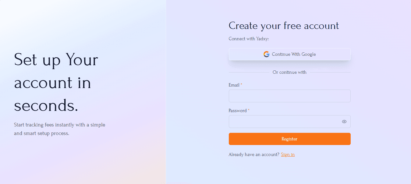 Signup Page Screenshot